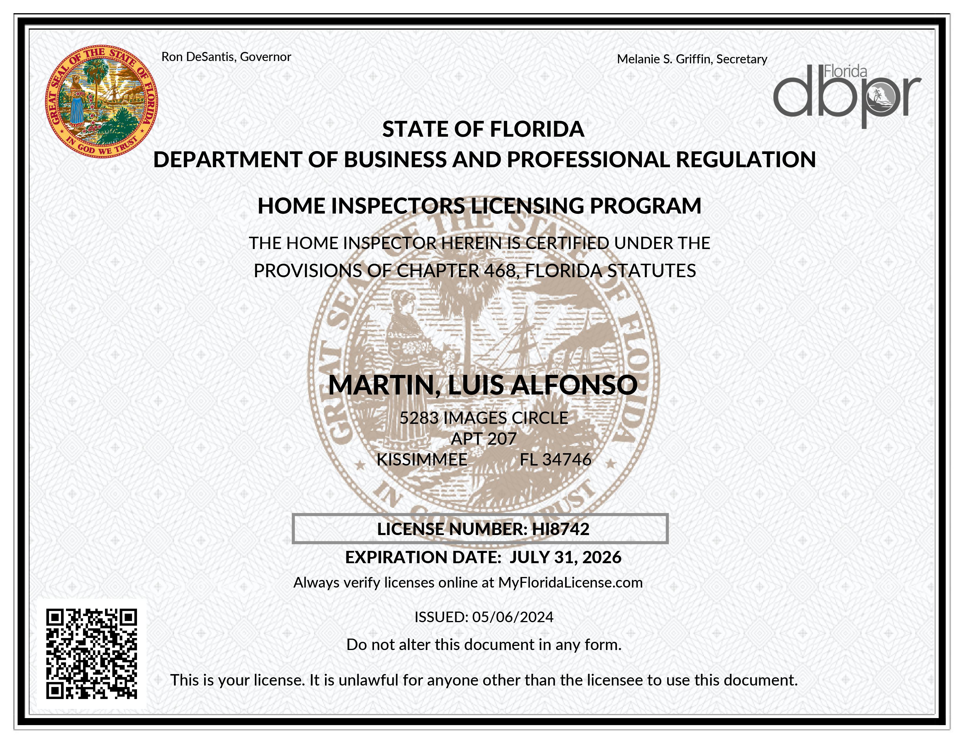 Florida Home Inspector License